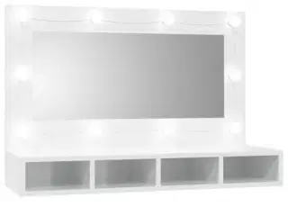 vidaXL spejlskab med LED-lys 90x31,5x62 cm hvid hø