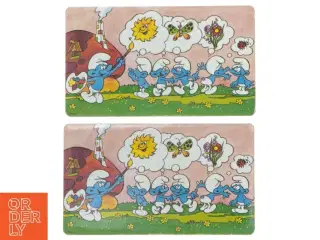 Vintage Smølfe bordskånere fra Peyo (str. 24x14 cm)