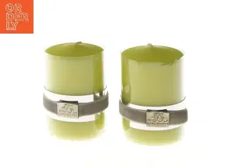 Lysestager med grønne stearinlys (str. 2 stk 9 cm)