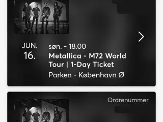 2 stk Metallica billetter 16 juni 2024 sælges