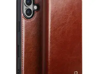 iPhone 16 Cover, Qialino Classic, ægte læder, brun