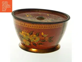 Antik Metal Kage Dåse med blomstermotiv (str. 17,5x10 cm)