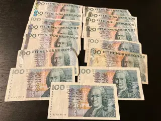 15 stk 100 Svenske Kronor - Blandet stand og årgange