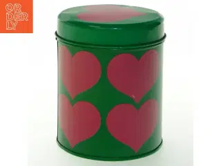 Rund grøn dåse med hjertemotiv (str. 13 cm)