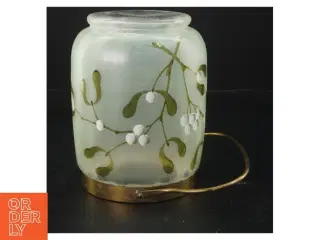 Antik kiksebeholder af glas med blomsterdesign og messingtop (str. 16x12 cm)