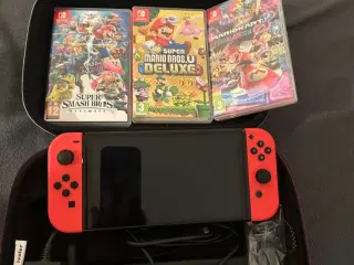 Nintendo Switch Oled med 3 spil + taske