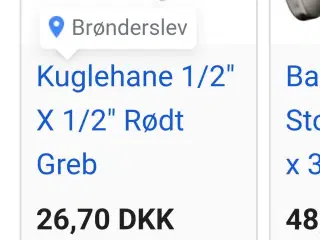 Kuglehane 1/2" med slangefitting 