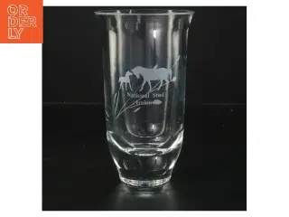 Glasvase med hestegravering (str. 17 cm)