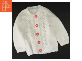 Hvid strikket børnetrøje (str. 30 x 26 cm ærme 16 cm)