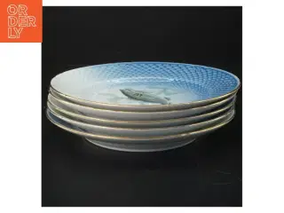 Fem dekorative tallerkener med fiskemotiv fra B&G (str. 5 styk. ø. 22 cm)