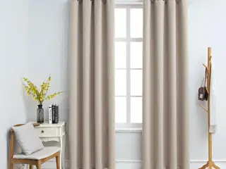 Mørklægningsgardiner 2 stk. med metalringe 140 x 225 cm beige