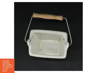 Vintage keramikspand med træhåndtag (str. 11x8 cm)