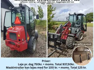 Minilæsser til leje 750,- kr ex. moms pr. dag