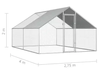 Udendørs hønsebur 2,75x4x1,92 m galvaniseret stål