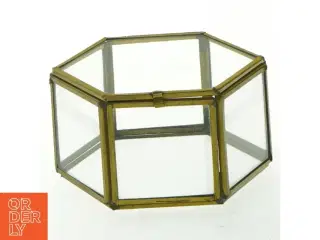 Hexagon glasbeholder med messingramme (str. Ø 9,5 cm)