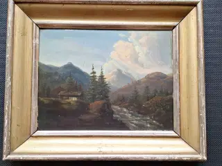 Oliemalerie ældre. Alpe motiv. Træramme