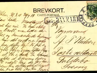 Fran Danmark i Ramme - Postkort 10 - 7 - 1910 - Til Falsterbo - Sverige