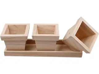 Elegant Urtepottesæt med Træbakke - 3 Potte Sæt