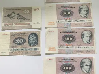 Danish bank notes 100 "MØL" , 20 "Spurve"