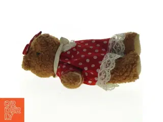 Teddy bamse med rød prikket kjole (str. 20 cm)