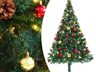 Kunstigt juletræ med kugler og LED-lys 150 cm grøn