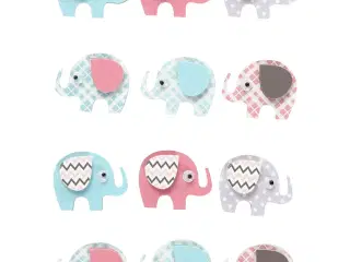3D Stickers, elefanter, H: 25 mm, B: 31 mm, tykkelse 7 mm, 12stk./ 1 pk.