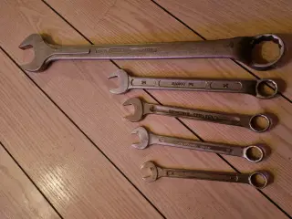 5 forskellige ringgaffelnøgler