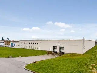 Højloftet lagerhal med to læsseramper