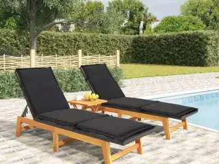 Liggestole med hynder 2 stk. polyrattan og massivt akacietræ