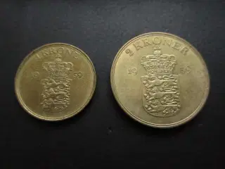 1 og 2 kr 1959 rest af møntskær