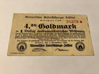 4,20 Goldmark = 1 Dollar Germany banknote