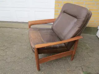 1 stk Retro Teak lænestol i Brun Læder 