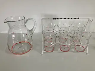 Retro glaskande med 6 glas i holder