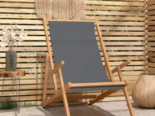 Foldbar strandstol massivt teaktræ grå