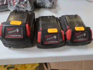 3 stk. MILWAUKEE 18V batterier