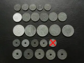 1-2-5-10-25 ører zink komplette sæt 1941-1947