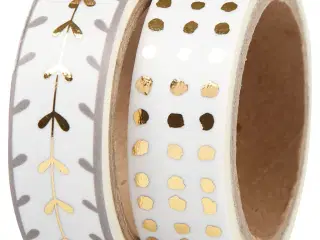 Masking Tape, hjerter og prikker - folie, B: 15 mm, guld, hvid, 2x4m/ 1 pk.