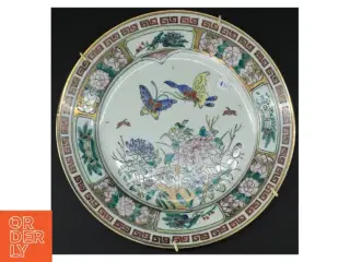 Orientalsk Dekorativ porcelænstallerken med blomster og insektmotiv (str. 26 cm)