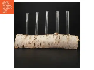 Unik blomsterholder i birketræ med reagensglas (str. 35x21 cm)