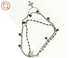Halskæde med sorte perler og kors (str. 32 cm)