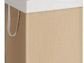 Vasketøjskurv med hjul HOME, 2 rum, 100 l, med låg, natur beige/mat hvid