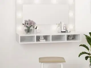 Spejlskab med LED-lys 90x31,5x62 cm hvid højglans