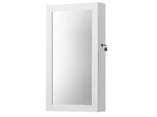 Smykkeskab med spejl hvid, væghængt og låsbart