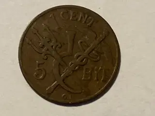 1 Cent 5 Bit Dansk Vestindien - Slidt