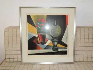 Tryk.  Eugene de Sala. Opstilling med lampe og blo