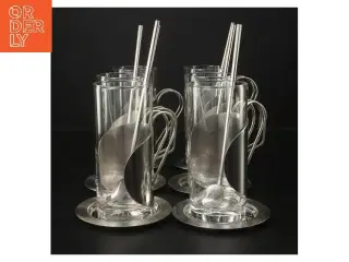 Sæt af glas med metalholder og ske (str. Ø 6x13,5 cm)