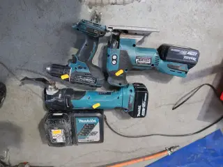 3 stk. akku håndværktøj MAKITA DJV181, DDF482  med 3 stk. batterier og lader