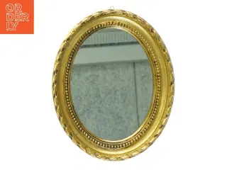 Ovalt gyldent spejl med dekorativ ramme (str. 30 x 24 cm)