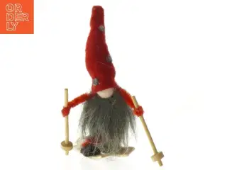 Håndlavet nissefigur på ski (str. 12 cm)