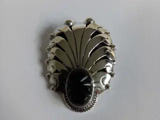 Sølv broche - Plata 925 med indiansk hoved af jade